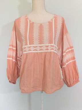 Peach Peasant Embroidered Peasant Blouse Boho Cottagecore Feminine Cotton DNMX